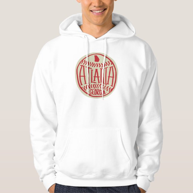 Atlanta Georgia Hand-Illustrated Baseball Typograp Hoodie (Framsida)