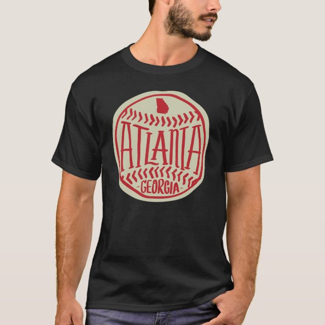 Atlanta Georgia Hand-Illustrated Baseball Typograp T Shirt (Framsida)