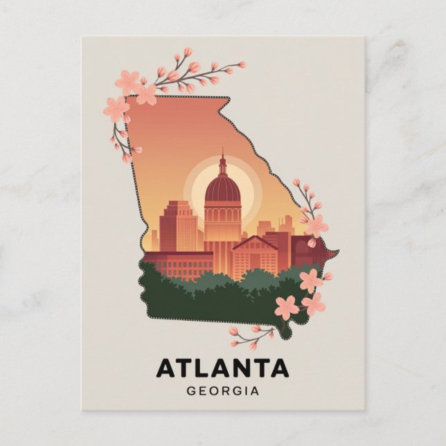 Atlanta Georgia Karta Symbolisk Resa Vykort (Framsida)