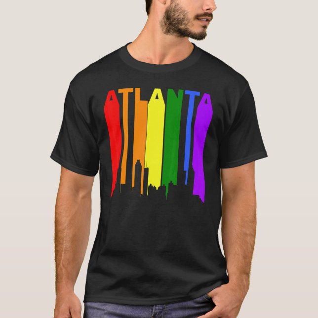 Atlanta Georgia Lgbtq Gay pride Rainbow Skyline T Shirt (Framsida)