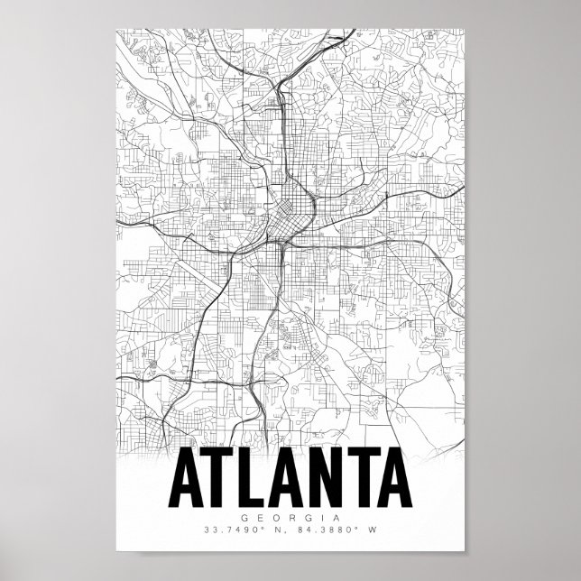Atlanta Georgia Minimalist Karta Art Poster (Framsidan)