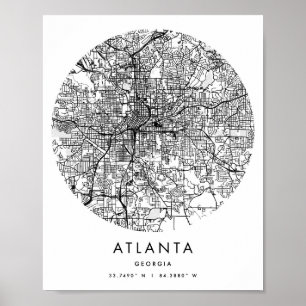 Atlanta Georgia Minimum Modern Circle Street Karta Poster