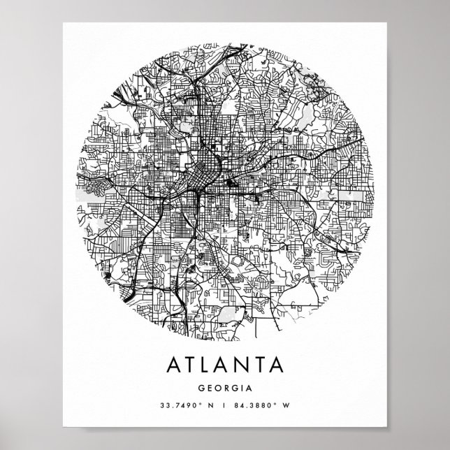 Atlanta Georgia Minimum Modern Circle Street Karta Poster (Framsidan)