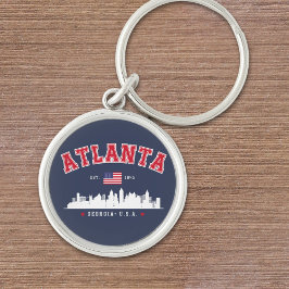 Atlanta Georgia Modern Skyline Rund Silverfärgad Nyckelring