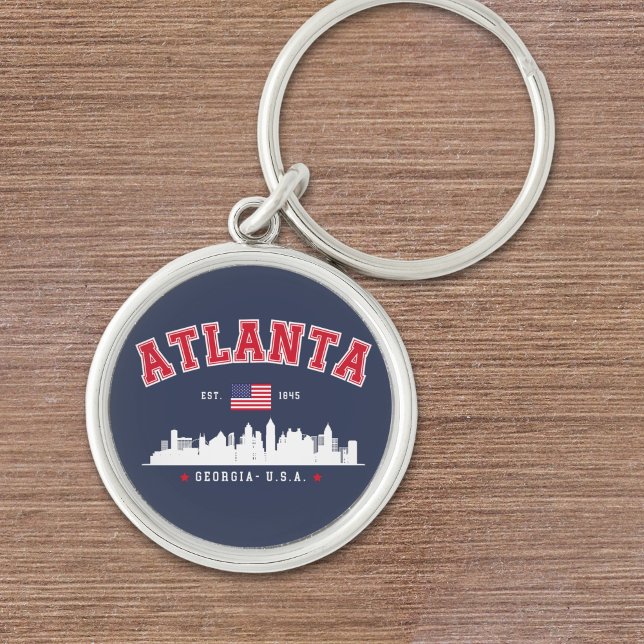 Atlanta Georgia Modern Skyline Rund Silverfärgad Nyckelring (Skapare uppladdad)