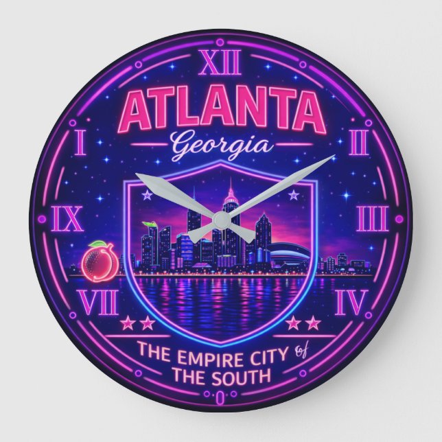 Atlanta Georgia Neon Skyline  Stor Klocka (Framsida)