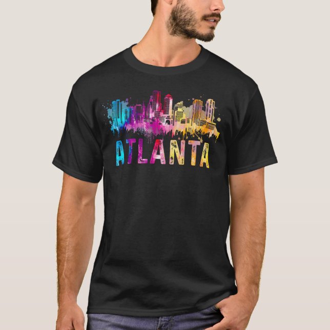 Atlanta Georgia Retro Watercolor Skyline T Shirt (Framsida)