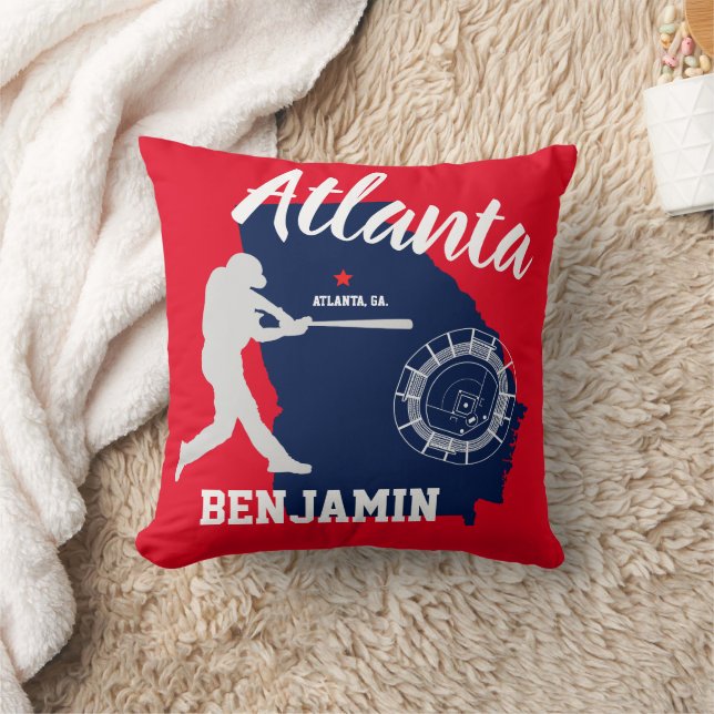 Atlanta Georgia Röd och Marinblå Baseball Kudd Kudde (Filt)