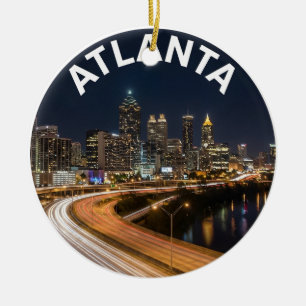 Atlanta Georgia Silhuett, Nattliga Stadsljus Suven Julgransprydnad Keramik