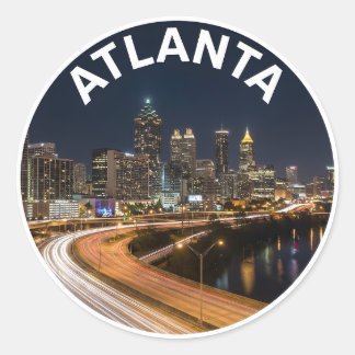 Atlanta Georgia Siluett, Nattliga Stadsljus Suveni Runt Klistermärke