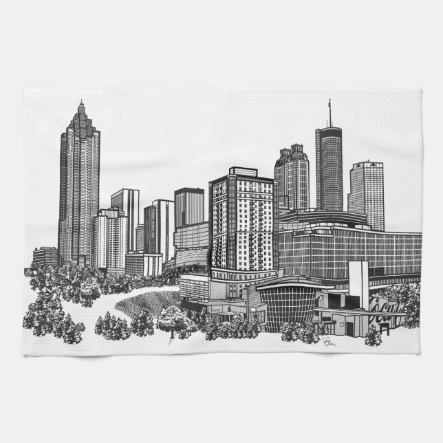 Atlanta Georgia Skyline Art Kökshandduk (Horisontell)