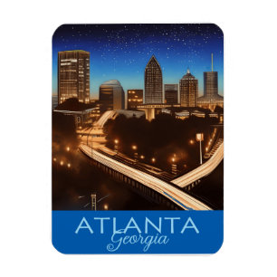 Atlanta Georgia Skyline Blue och Guld Evening Magnet