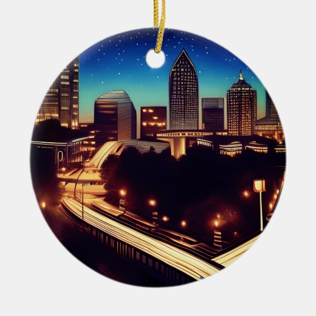 Atlanta Georgia Skyline Blue Starry Evening Julgransprydnad Keramik (Framsidan)