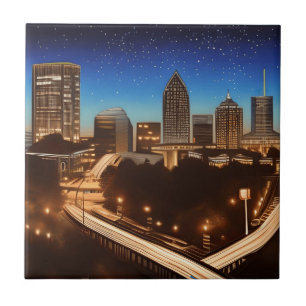 Atlanta Georgia Skyline Blue Starry Evening Kakelplatta