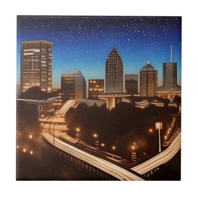 Atlanta Georgia Skyline Blue Starry Evening Kakelplatta (Framsidan)