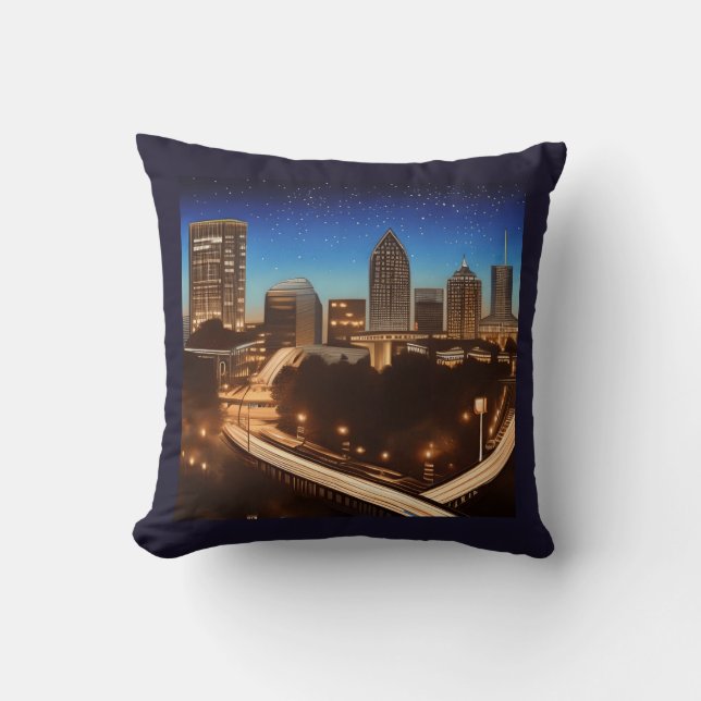 Atlanta Georgia Skyline Blue Starry Evening Kudde (Framsida)