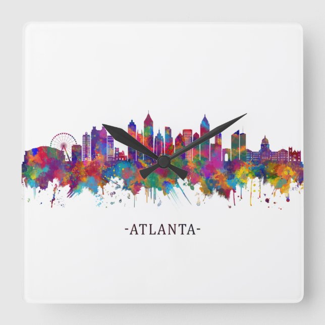 Atlanta Georgia Skyline Fyrkantig Klocka (Framsida)