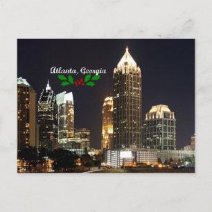 Atlanta, Georgia Skyline med julholly Vykort