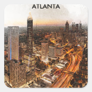 Atlanta Georgia Skyline Panorama View Fyrkantigt Klistermärke