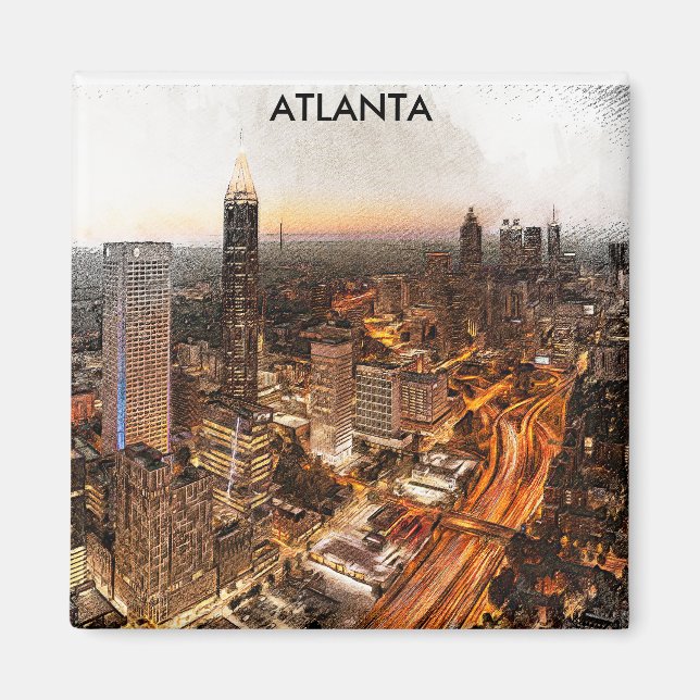 Atlanta Georgia Skyline Panorama View Magnet (Framsidan)