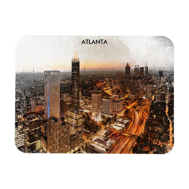 Atlanta Georgia Skyline Panorama View Magnet (Horisontell)