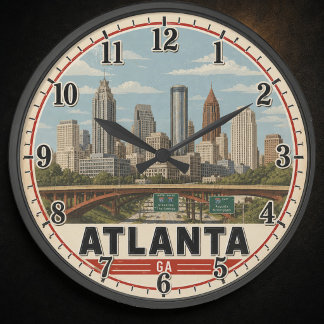 Atlanta Georgia Skyline Vintage Travel Poster Stor Klocka