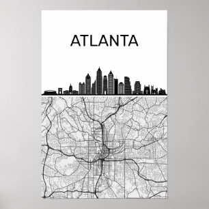 Atlanta Georgia Stadssiluett Med Karta Poster