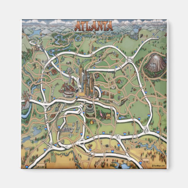 Atlanta Georgia Tecknad Karta Magnet (Framsidan)