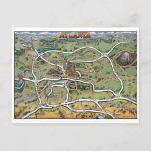 Atlanta Georgia Tecknad Karta Vykort