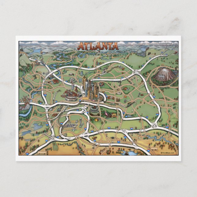 Atlanta Georgia Tecknad Karta Vykort (Framsida)