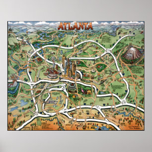 Atlanta Georgia tecknadkarta Poster