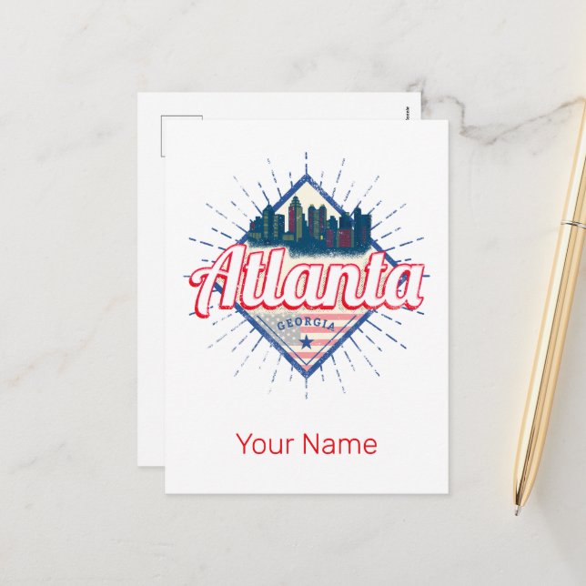 Atlanta Georgia United Stater Retro Skyline Helg Vykort (Fram/Back In Situ)