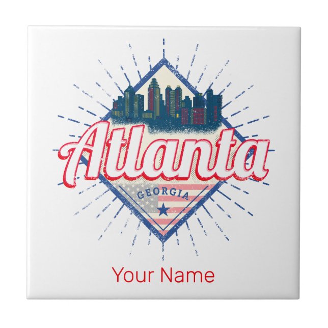 Atlanta Georgia United Stater Retro Skyline Kakelplatta (Framsidan)