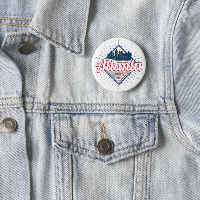 Atlanta Georgia United Stater Retro Skyline Knapp (In Situ)