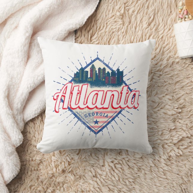 Atlanta Georgia United Stater Retro Skyline Kudde (Filt)