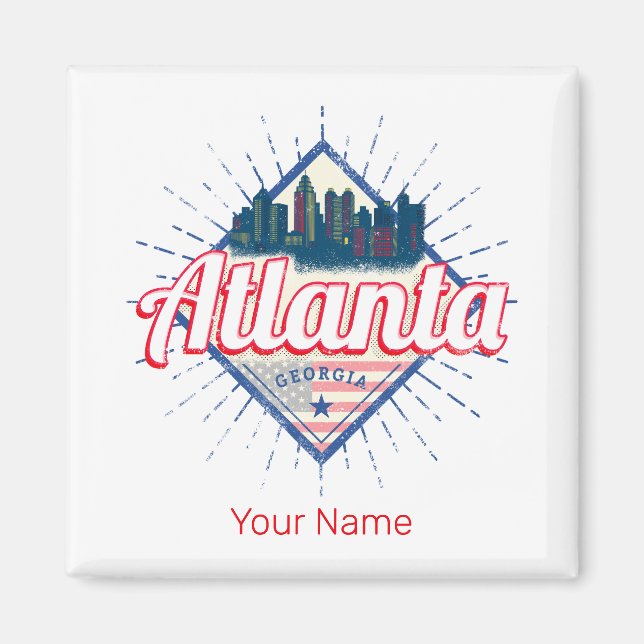 Atlanta Georgia United Stater Retro Skyline Magnet (Framsidan)