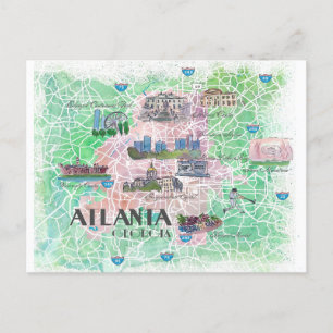 Atlanta Georgia USA Illustrerad Karta Vykort