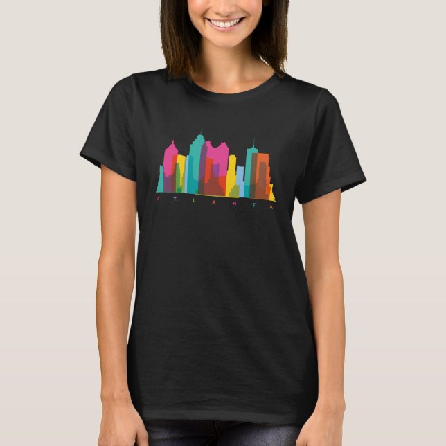 Atlanta Georgia USA Skyline Silhouette Outline Ske T Shirt (Framsida)