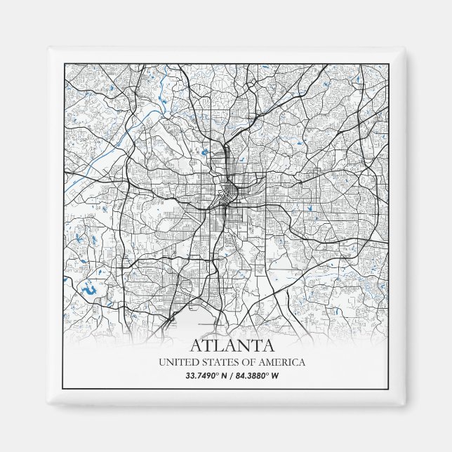 Atlanta Georgia USA Travel City Karta Magnet (Framsidan)