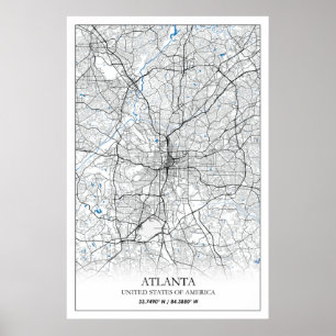 Atlanta Georgia USA Travel City Karta Poster