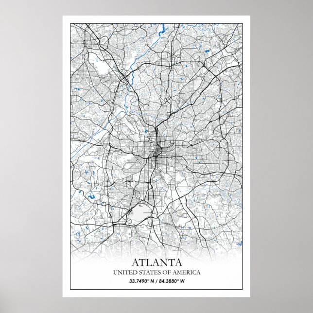 Atlanta Georgia USA Travel City Karta Poster (Framsidan)
