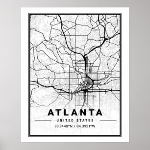 Atlanta Georgia USA Travel City Karta Poster