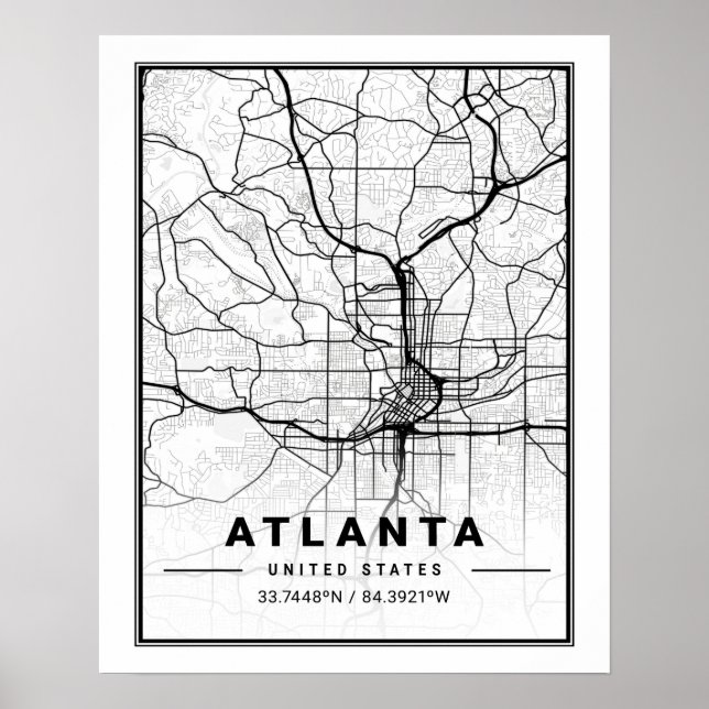 Atlanta Georgia USA Travel City Karta Poster (Framsidan)