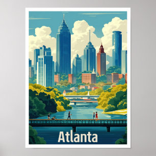 Atlanta Georgia USA Vintage resor Illustration Poster