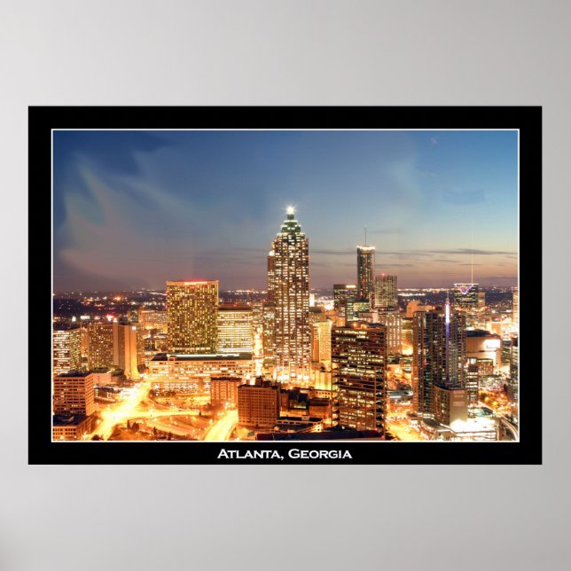 Atlanta, Georgien på natten - Vackra Skyline Poster (Framsidan)