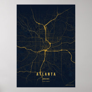 Atlanta Gold Map Print Georgia Wallart Poster Gift