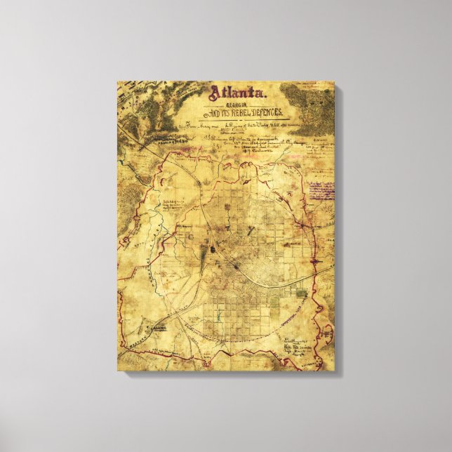 Atlanta Kampanj - Civil Krig Panoramic Karta Canvastryck (Framsida)