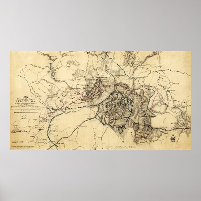 Atlanta Kampanj - Civil Krig Panoramic Karta Poster (Framsidan)