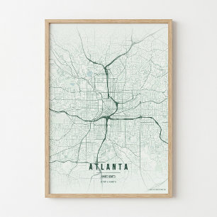 Atlanta Karttryck Georgia Skog Wallart Affisch