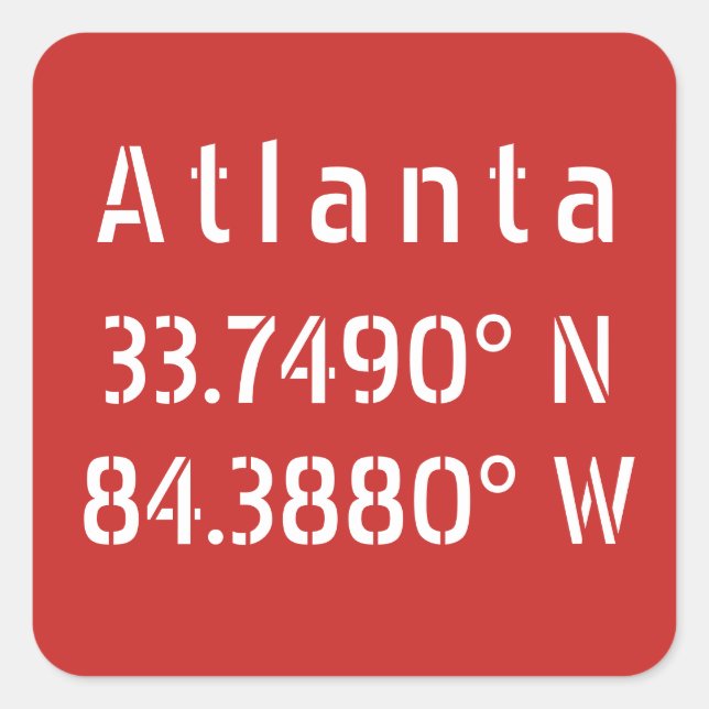 Atlanta Latitude Longitud Red Fyrkantigt Klistermärke (Framsida)